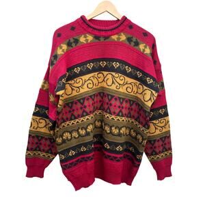 Vintage Multicolor Abstract Art Pattern Knit Sweater Large 22x30